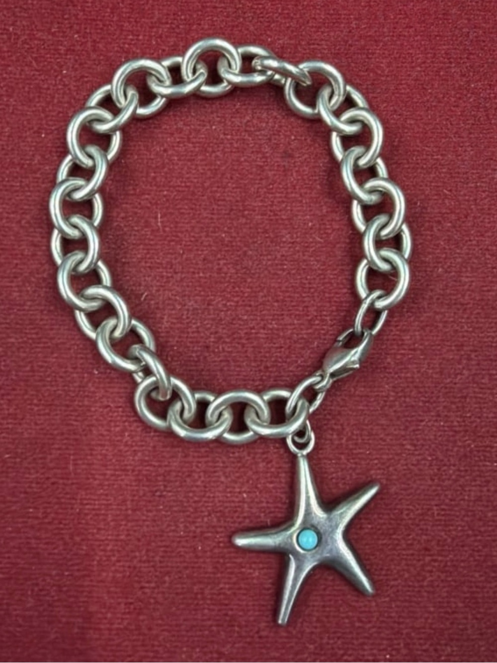 Tiffany & Co. Sterling Silver Turquoise Starfish Charm Bracelet